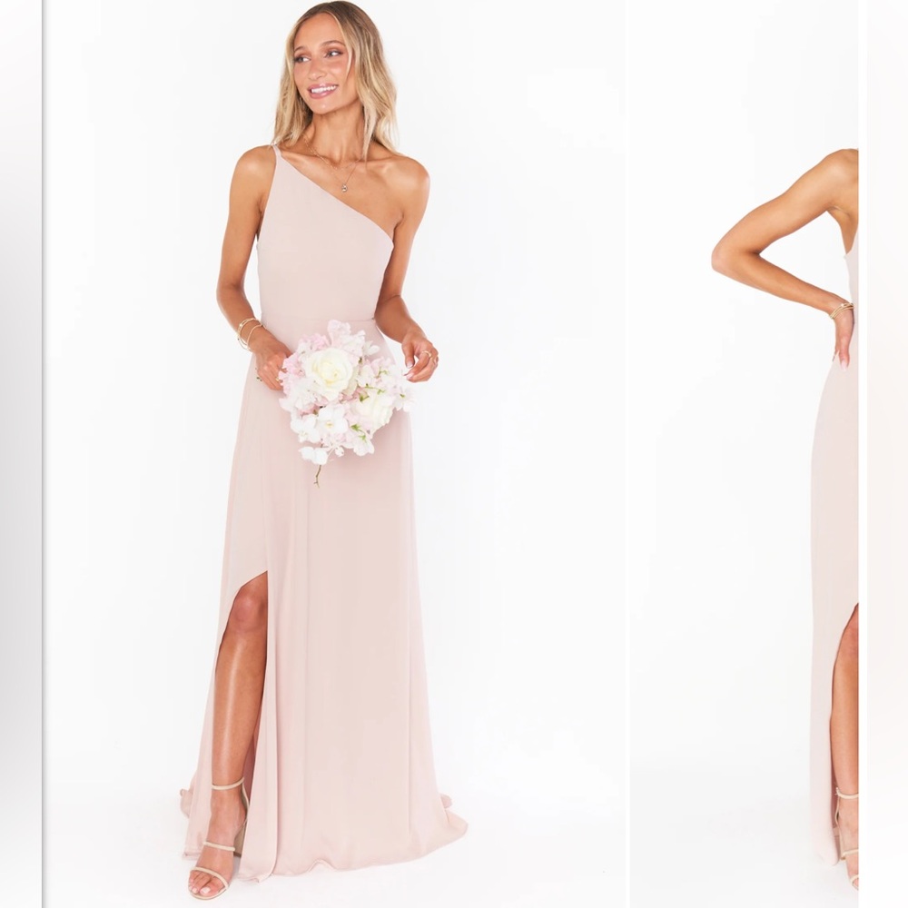 Show Me Your Mumu // Shannon One Shoulder Dress in Dusty Blush Crisp